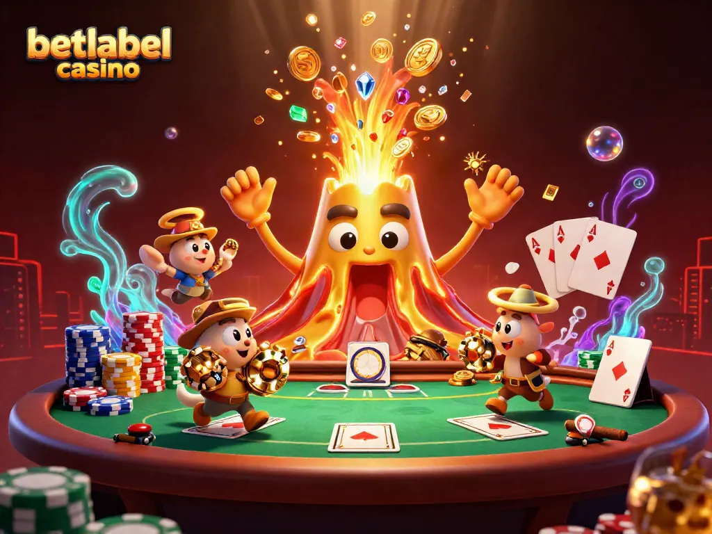 Win big at betlabel casino with a thrilling scene of treasure and poker excitement.